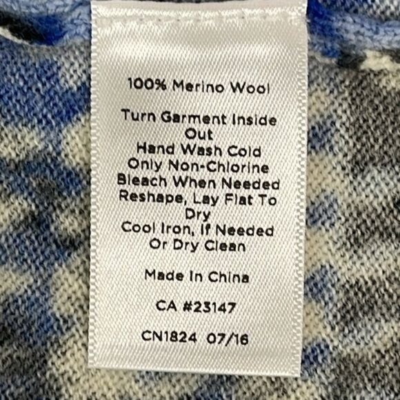 Talbots size 1X Merino Wool Blue White Black Paisley Houndstooth Open Cardigan - Picture 5 of 9